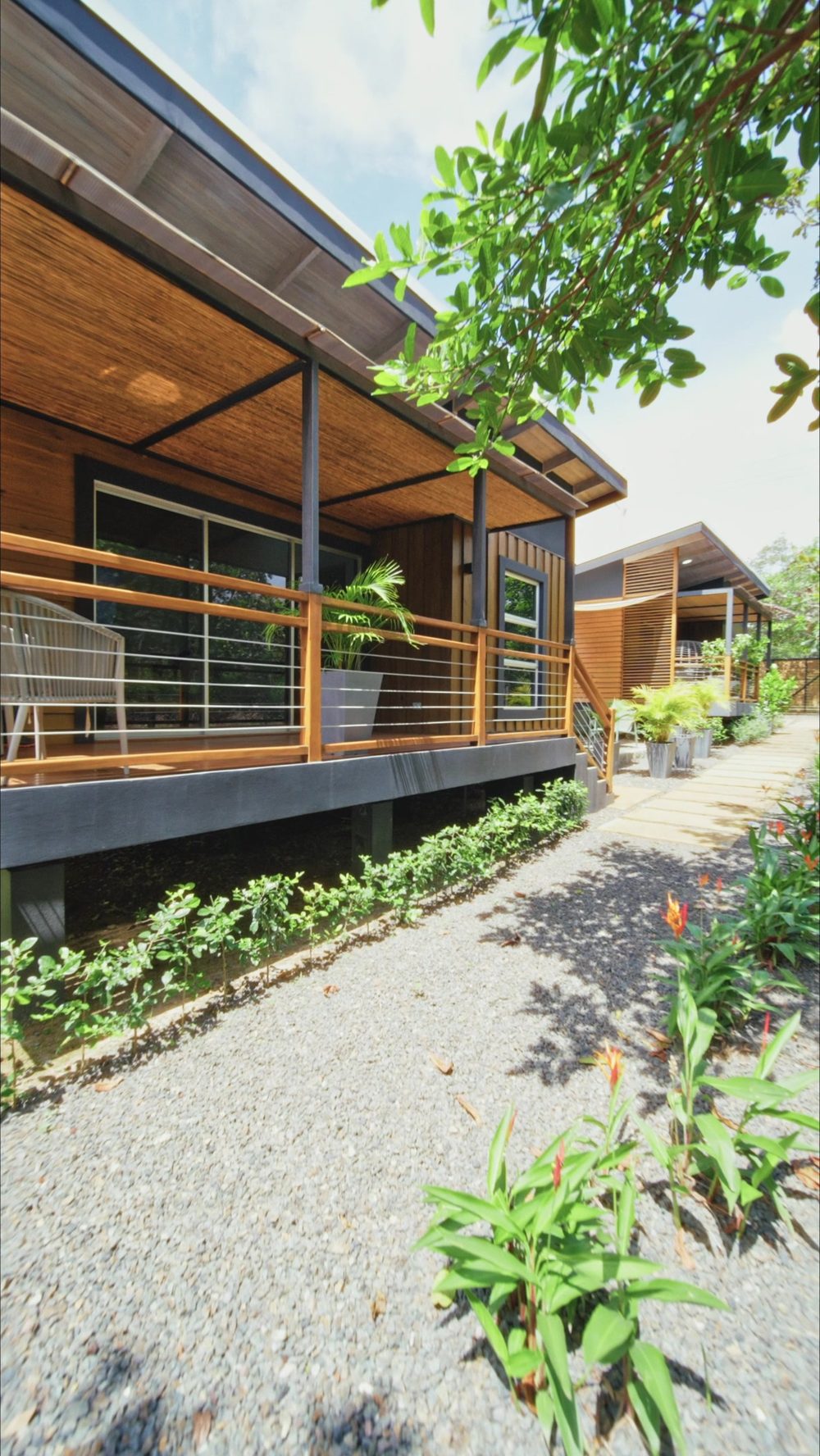 Wood and glass exterior of a model home